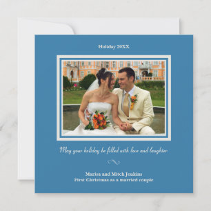 Cartão azul real de saudação de fotos de feriado d