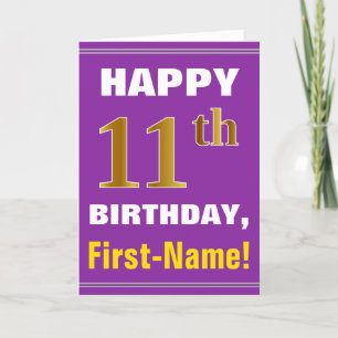 Cartão Azul, roxo, Faux Dourado 11 Aniversário com Cart