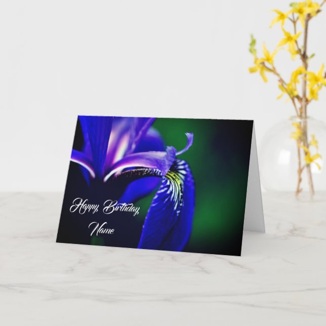 Cartão Azul Sinalizador Iris Flor Personalizado Aniversár (Flor Amarela)