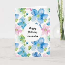 Cartão Azul verde-rosa-chic Aniversário floral