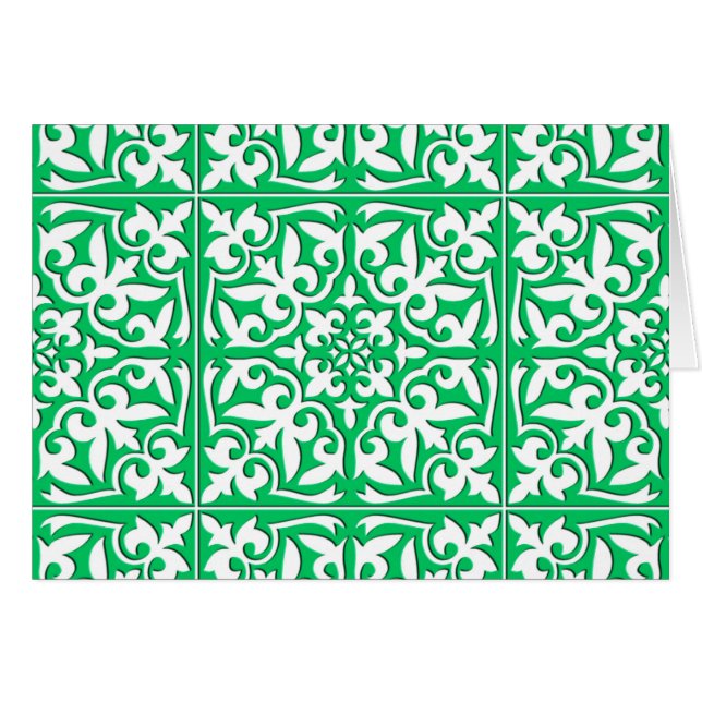 Cartão Azulejo marroquino - jade verde e branco (Frente horizontal)