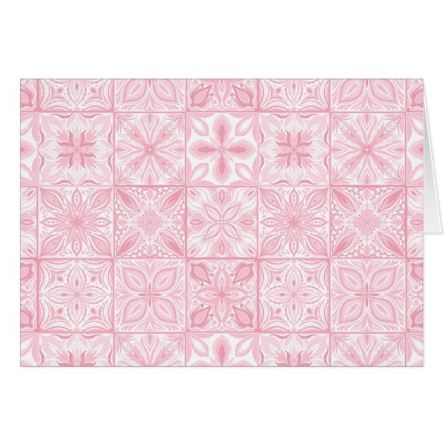 Cartão azulejos ornamentados cor-de-rosa (Frente Horizontal)
