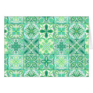 Cartão azulejos ornamentados em verde e branco