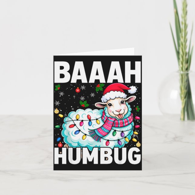 Cartão Baaah Humbug Sheep Xmas Lights Funny Anti Christma (Frente)