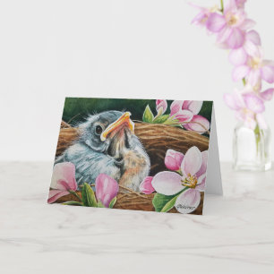 Cartão Baby American Robin Bird em Nest Watercolor Art