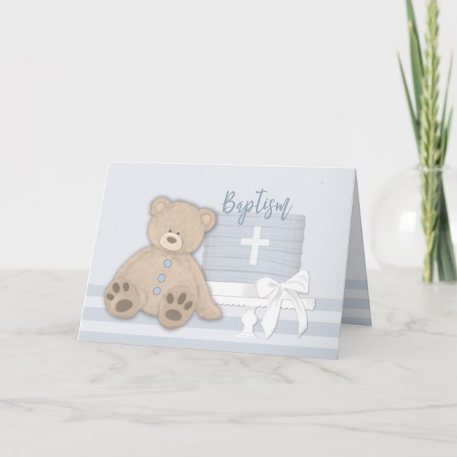 Cartão Baby Boy Blue Baptism Bake Teddy Bear (Frente)