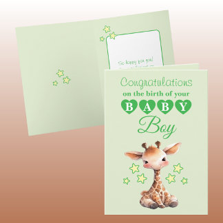 Cartão Baby boy congratulations giraffe green