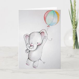 Cartão Baby Elephant with Balloon Greeting Card