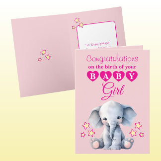 Cartão Baby girl congratulations elephant pink
