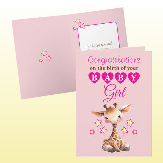 Cartão Baby girl congratulations giraffe pink