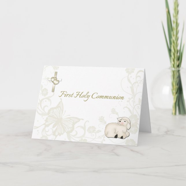 Cartão Baby Lamb Tan First Communeting Card (Frente)
