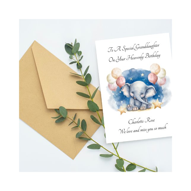 Cartão Baby Loss Girl Elephant Birthday Remembrance Card (Criador carregado)