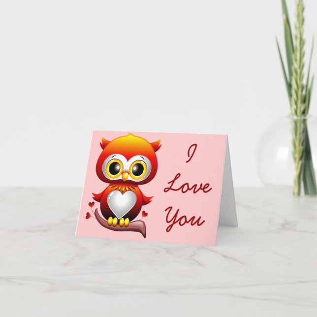 Cartão Baby Owl Love Heart Cartoon Note Card (Frente)