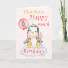 Cartão Baby Penguin 6 Mês Aniversário