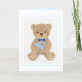 Cartão Baby Shower Boy Teddy Bear Folded Greeting Card