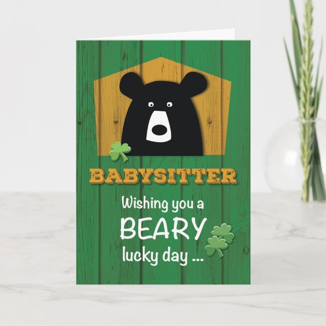 Cartão Babysitter, Urso e Shamrocks nas Ruas. (Frente)