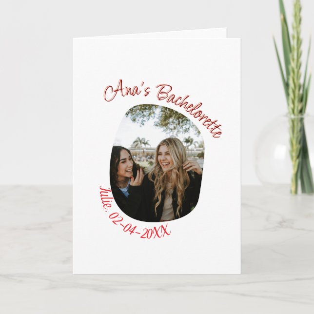 Cartão bachelorette party photo name date simple circular (Frente)