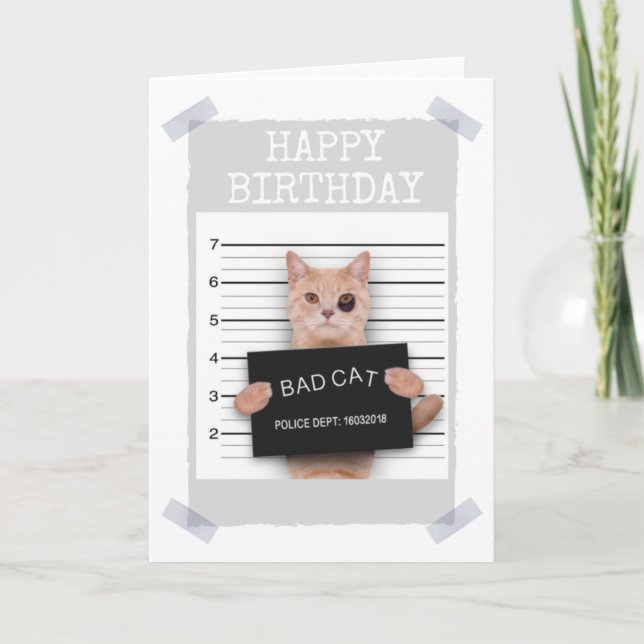 Cartão BAD CAT Police Mugshot - HAPPY BIRTHDAY Card (Frente)