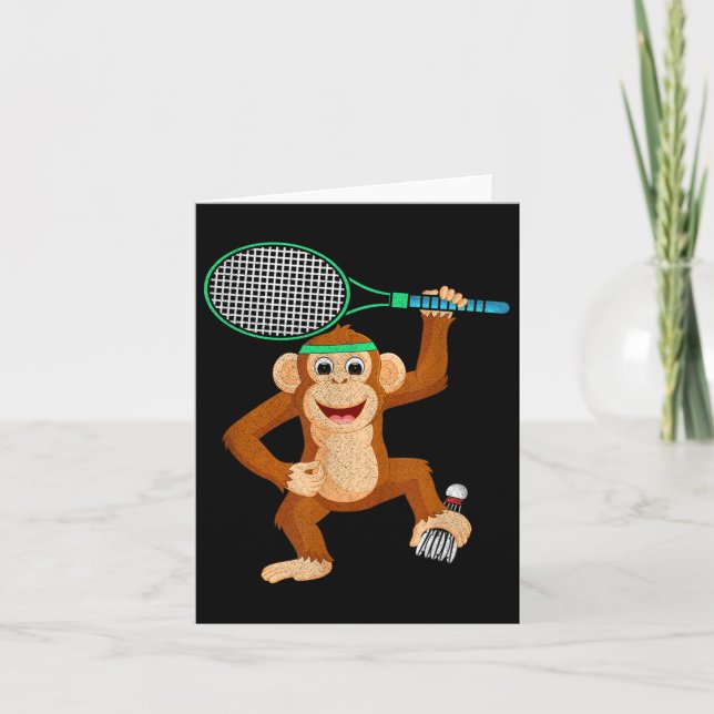 Cartão Badminton Chimpanzee Animal Sport Humor Shirt Gift (Frente)
