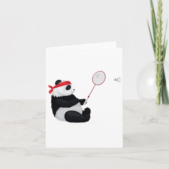 Cartão Badminton Panda Engraçada Bela Boca Humor E (Frente)