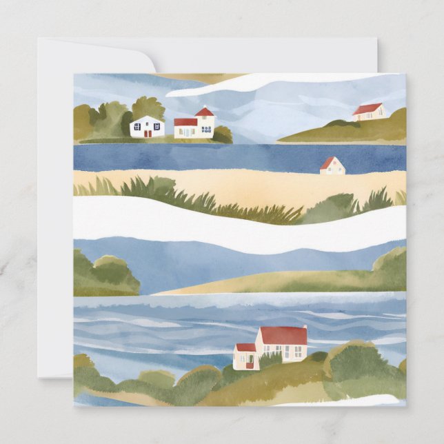 Cartão Baía de Cape Cod | Aquarela Costeira da Orla Oceân (Frente)