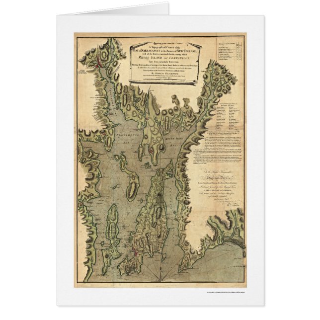 Cartão Baía do mapa 1777 de Narraganset (Frente)