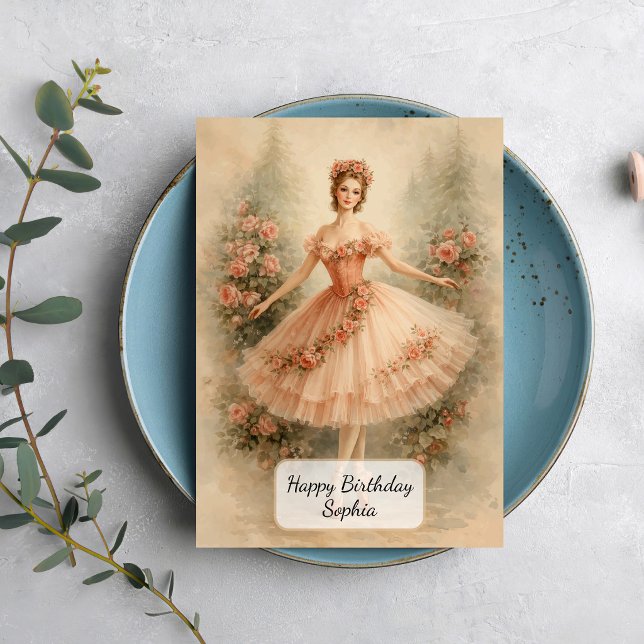 Cartão Bailarina Floral Vintage (Criador carregado)