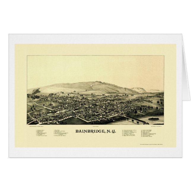 Cartão Bainbridge, mapa panorâmico de NY - 1889 (Frente Horizontal)