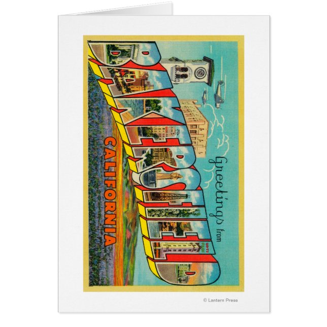 Cartão Bakersfield, Califórnia - Cenas com Letras Grandes (Frente)