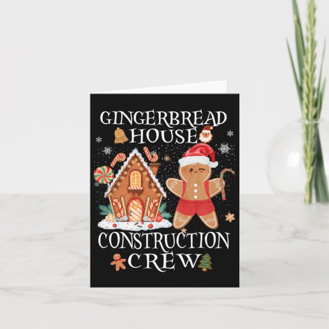 Cartão Baking Xmas Gingerbird House Construção Crew De (Frente)