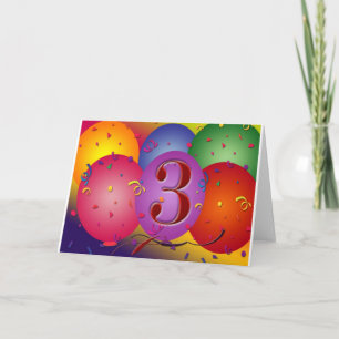 Cartão Balão aniversário de 3 anos colorido