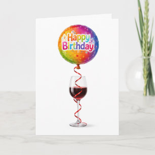 Cartão Balão de Aniversário e Vinho Tinto