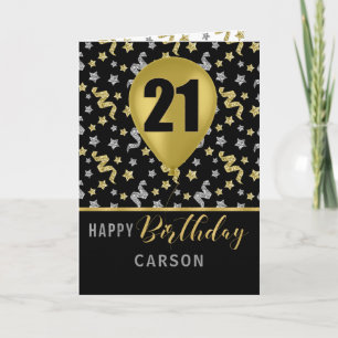 Cartão Balão de Confetti, aniversário de 21 anos Dourad