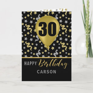Cartão Balão de Confetti, aniversário de 30 anos Dourad