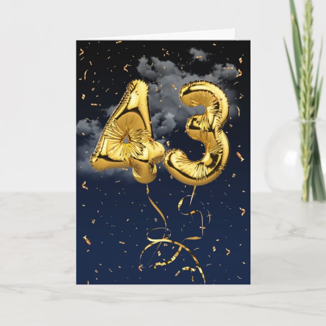 Cartão Balão de Mylar Dourado de Aniversário de 43 Anos e (Frente)