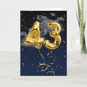Cartão Balão de Mylar Dourado de Aniversário de 43 Anos e
