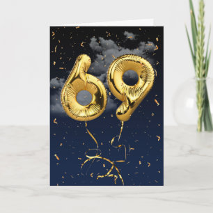 Cartão Balão de Mylar Dourado de Aniversário de 69 Anos e