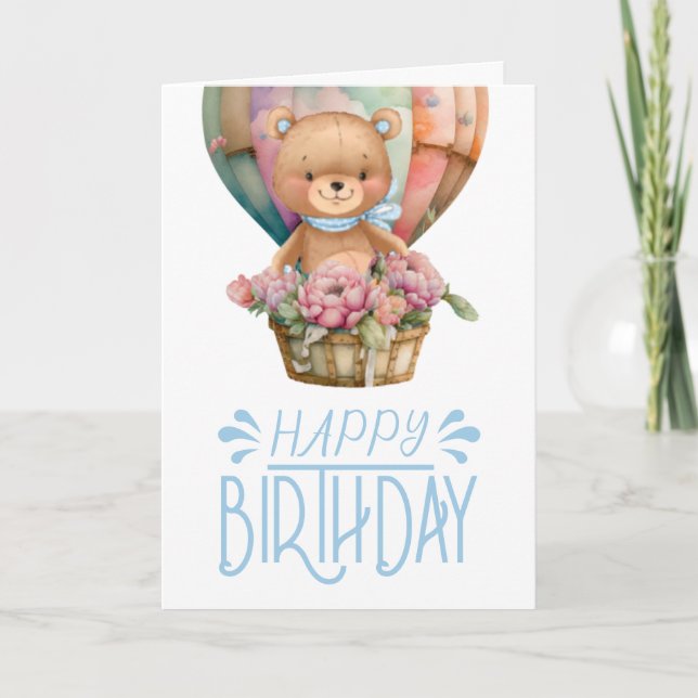Cartão Balão de Urso de Bronco de Aniversário (Frente)