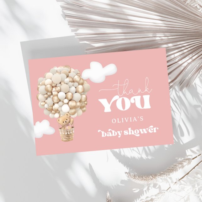 Cartão Balão de Urso Rosa Rosa, Rosa, Espera Obrigado (Criador carregado)