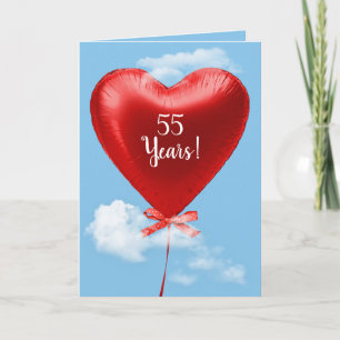Cartão Balão do Coração Vermelho por 55 anos