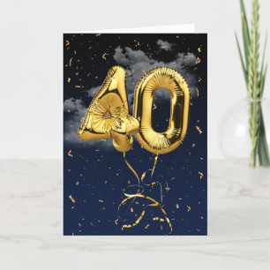 Cartão Balão Mylar Dourado aniversário de 40 anos e Pla