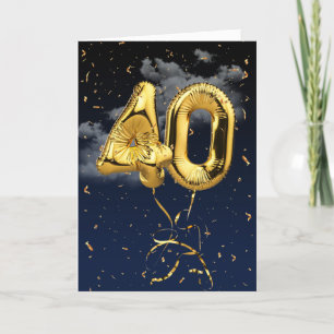 Cartão Balão Mylar Dourado aniversário de 40 anos e Placa