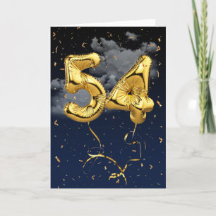 Cartão Balão Mylar Dourado de 54.º aniversário e Cart