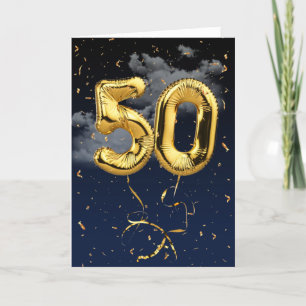 Cartão Balão Mylar Dourado do 50º aniversário e Cartã