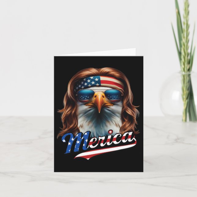 Cartão Bald Eagle Merica 4 de julho Eagle Mullet Funny (Frente)