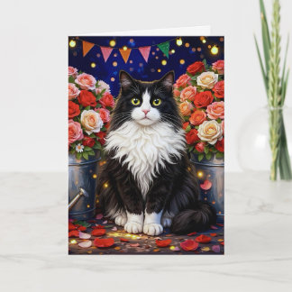 Cartão Baldes, Cheios De Rosas ,gato