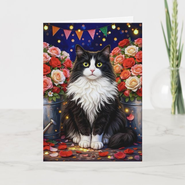 Cartão Baldes, Cheios De Rosas ,gato  (Frente)