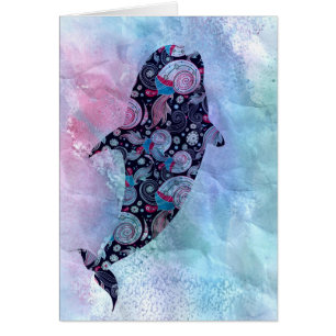 Cartão Baleia decorativa da silhueta