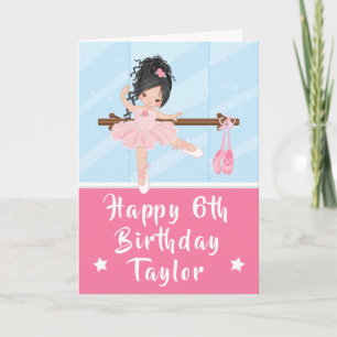 Cartão Ballerina Black Hair Girl Pink Happy Birday Card