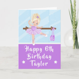 Cartão Ballerina Blona Hair Girl Purple Feliz Aniversário